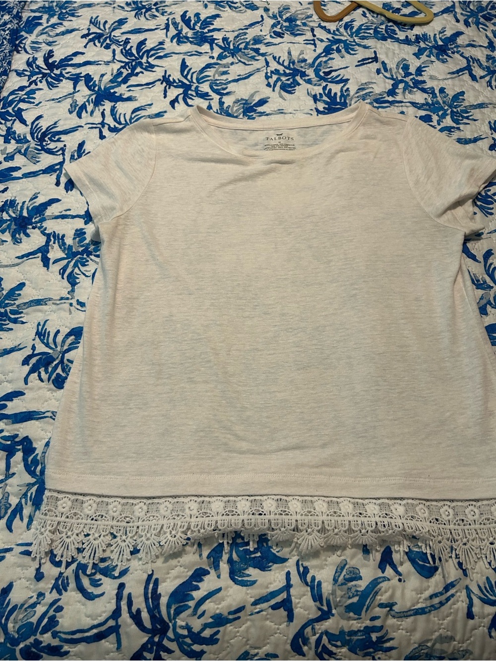 Talbots Cream Lace-Hem Short Sleeve Tee